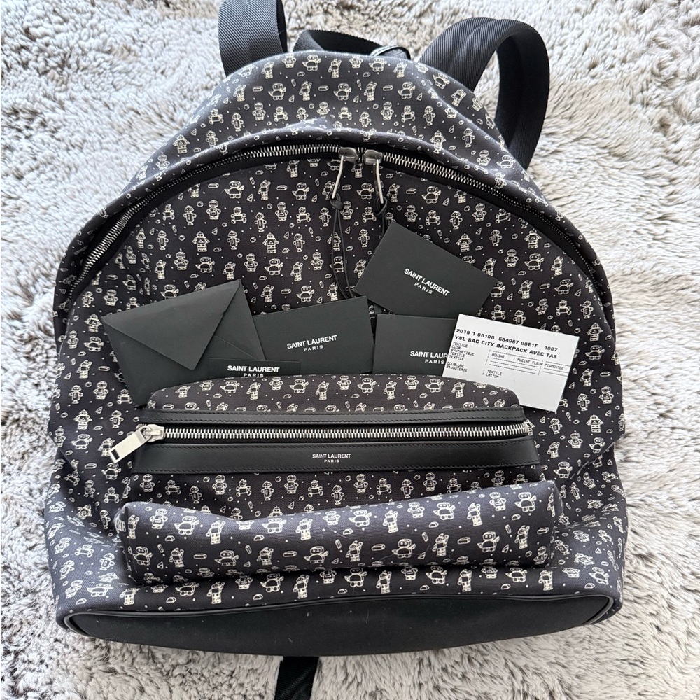 Saint Laurent Black and White Patterned Men's Backpack